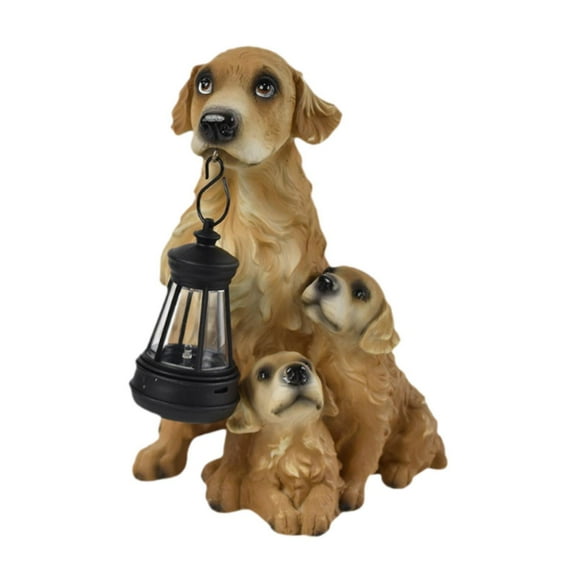 Vsenkes Dog Craft Statue with Solar Lamp Dog Figurine for Outside Garden Decoration