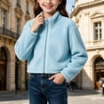 thumbnail image 5 of gbyLJF Girls Zip Up Fleece Jacket Stand Up Collar Fuzzy Outerwear Lightweight Soft Plush Winter Coat, 5 of 7