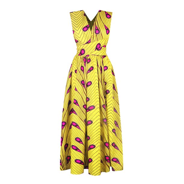 Vestido largo estampado africano para mujer Vestido largo con abertura en el hombro de Muti Way Homb Abanopi 7-L