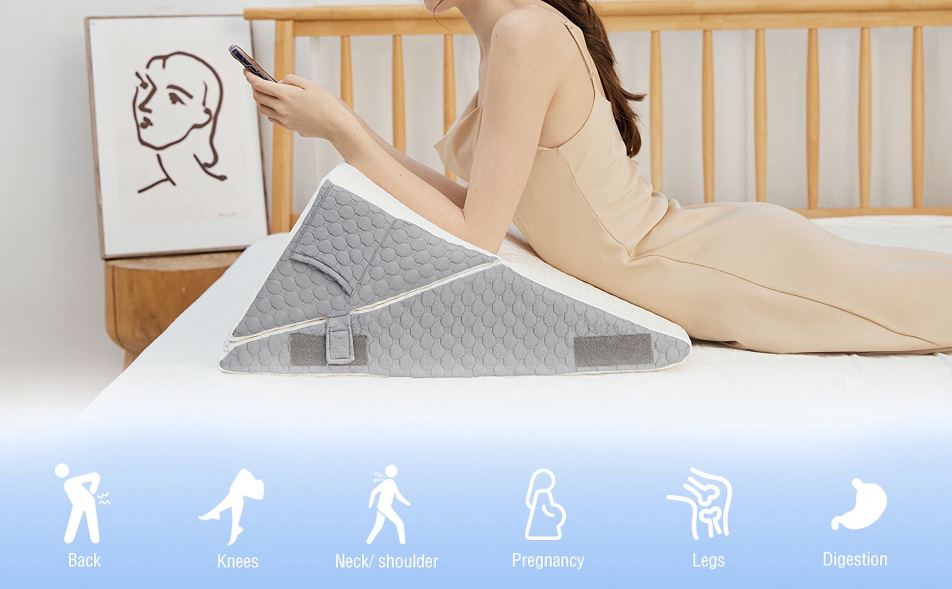 NOSTHEART Bed Wedge Pillow for Sleeping, Memory Foam Wedge Pillow Set for Post Surgery 12 Inch Adjustable Triangle Pillow Wedge with Washable Cover for Legs, Back Pain, Snoring, Alleviate Acid Reflux