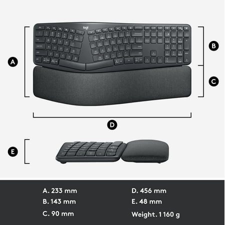 Logitech - ERGO K860 Ergonomic Full-size Wireless Keyboard for Windows and Mac with Palm Rest - Black
