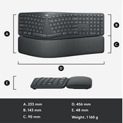 Logitech ERGO Series K860 Wireless Ergonomic Keyboard - Split Keyboard, Wrist Rest - Graphite