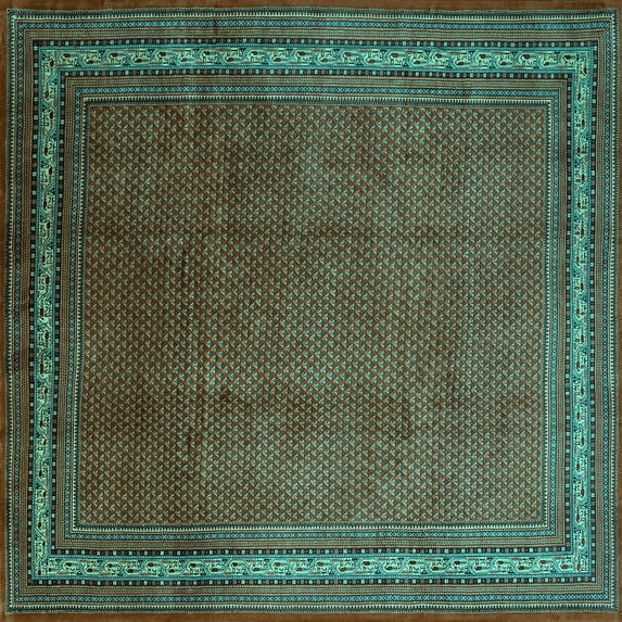 Ahgly Company Machine Washable Indoor Square Persian Turquoise Blue Traditional Area Rugs, 8' Square