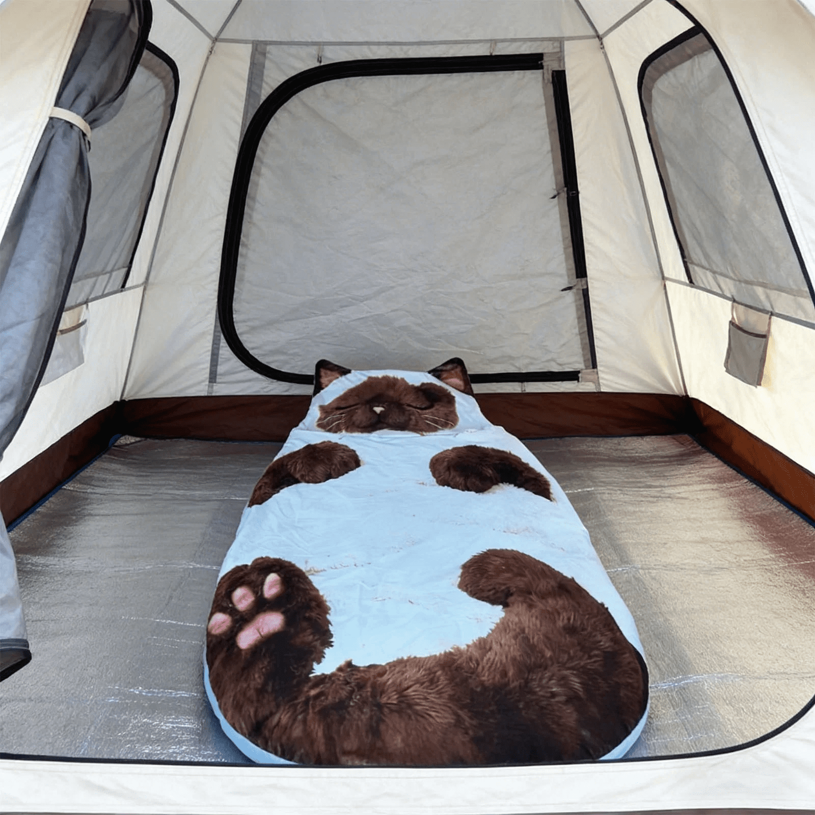 Plush Cat Sleeping Bag , Cozy Warm Envelope Style Cat Shaped Sleep Sack, Adult Size Feline-Themed Blanket for Camping, Lounging & Sleepovers, Ideal Gift for Cat Lovers