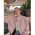 thumbnail image 4 of ORUYROP Women's Fashion Cropped Button Down Lightweight Cropped Bomber Jacket Varsity Shacket with Side Pockets, 4 of 5