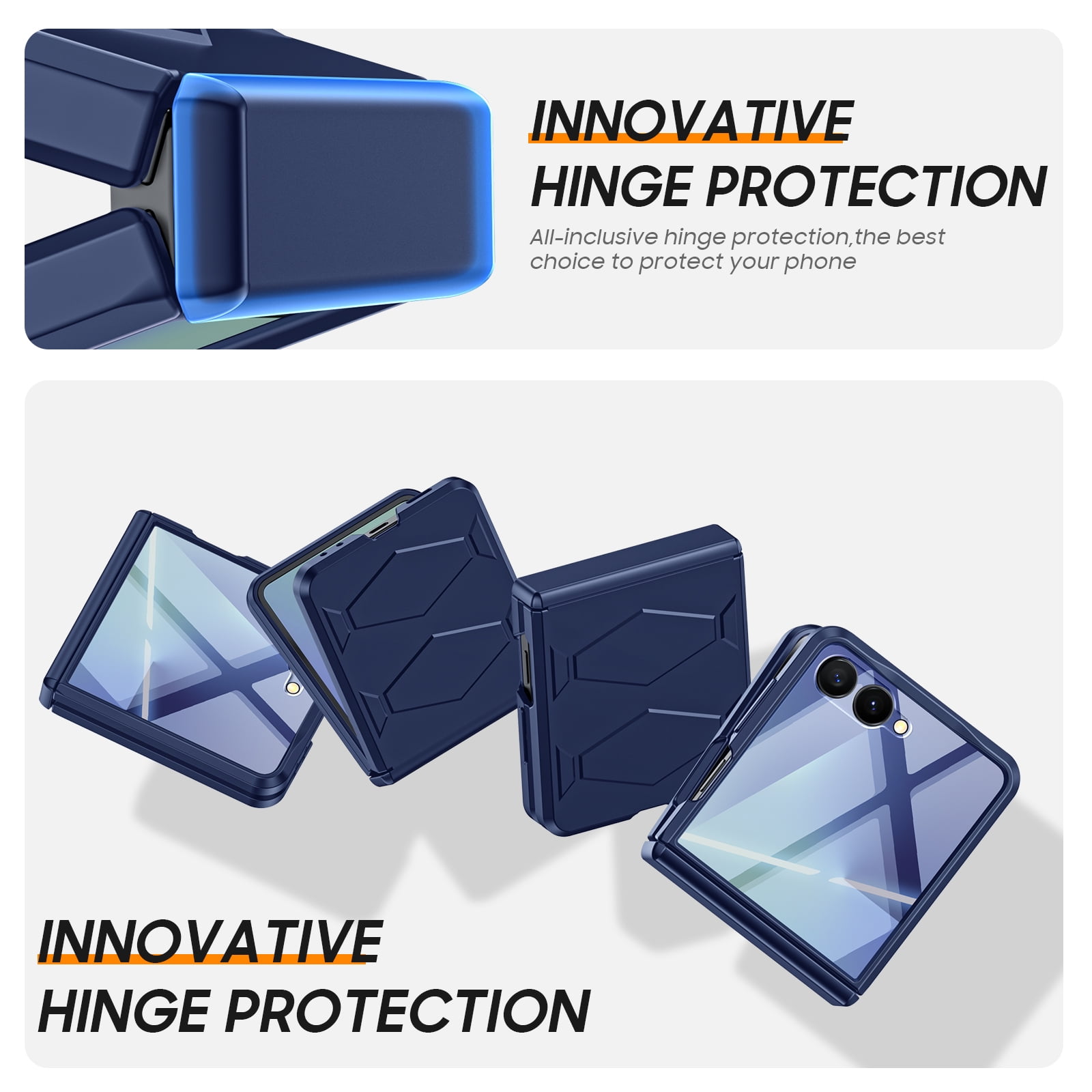 Vizvera for Samsung Galaxy Z Flip 7 Case with Hinge Cover,Built-in Screen Protector Shockproof All-Inclusive Smartphone Cover Wireless Charging-Blue