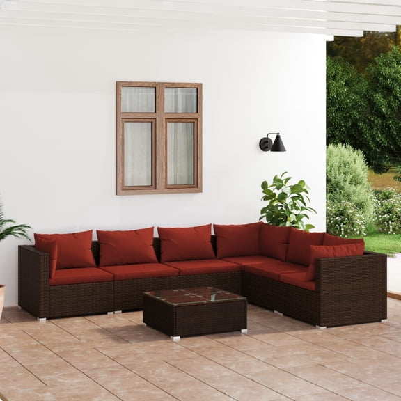 vidaXL 7 Piece Patio Lounge Set with Cushions Poly Rattan Brown
