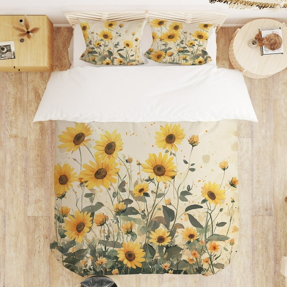 Modern Minimalist Bedding Set, Sunflower Print Unisex Bedding Set with 1 Duvet Cover and 2 Pillowcases