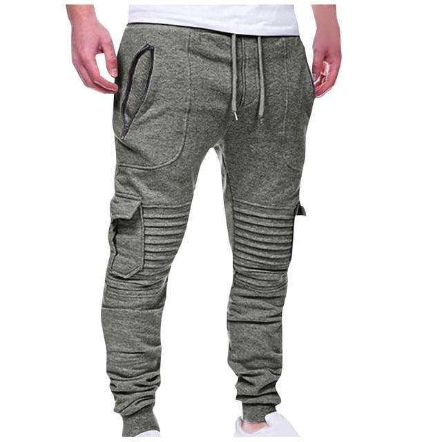 Mefallenssiah Men'S Fashion Drawstring Elastic Waist Multi-Pocket Casual Length Pants