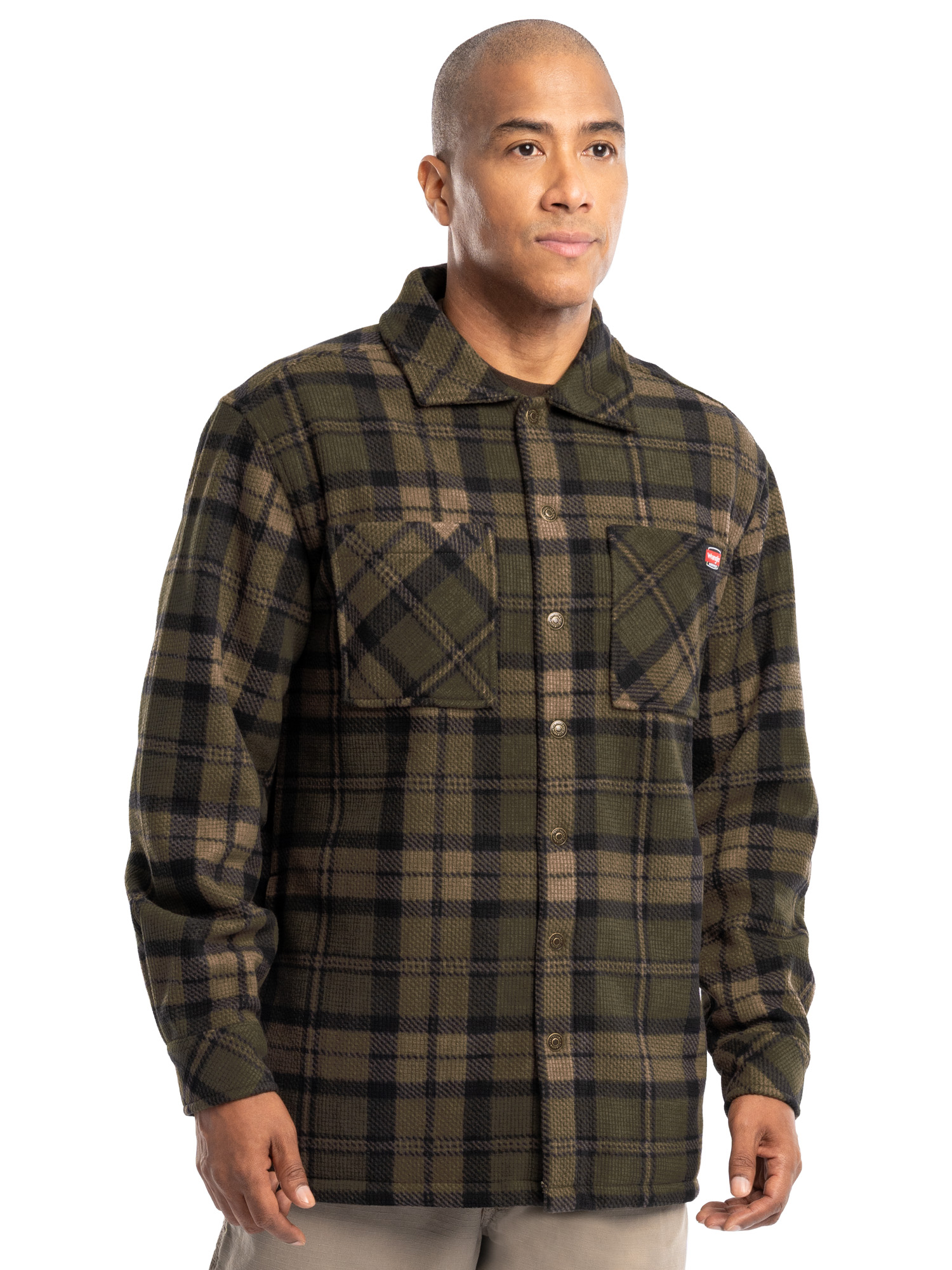 Wrangler Workwear Men's Button-up Bonded Flannel Texture Long Sleeve Overshirt, Size S-3XL