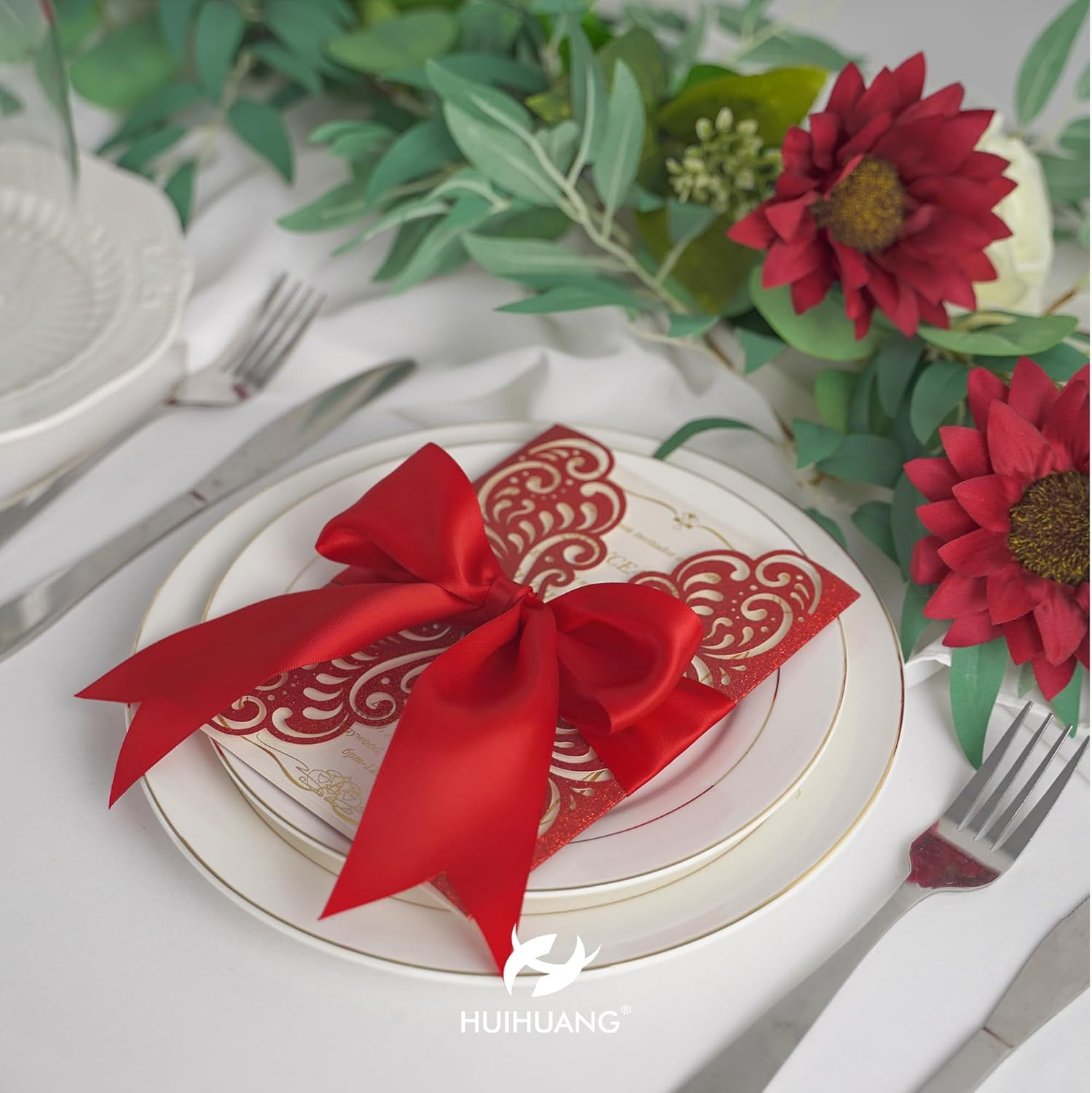Red Ribbon 1-1/2 inch Satin Ribbon, Red Double Faced Satin Ribbon for Christmas Gift Wrapping for Bows Making Floral Bouquet Wedding Christmas Decor Party Favor and Craft Supplies-50 Yards