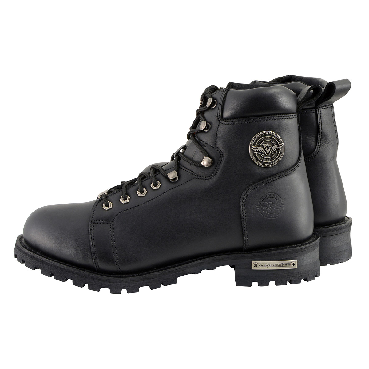 Milwaukee Leather MBM100 Men's Black Leather Lace-Up Motorcycle Boots with Side Zipper 13 - image 4 of 9