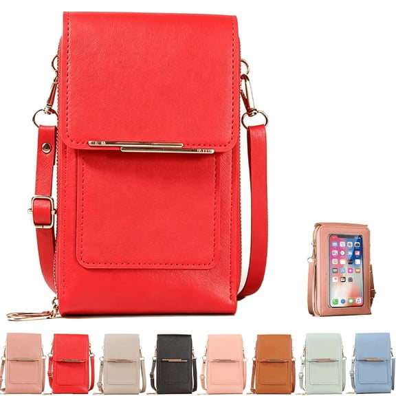 AOMRCOL Anti-Theft Crossbody Phone Purse, Touchscreen Leather Messenger Bag for Women, Compact Travel Shoulder Wallet Organizer Anti Theft Bag