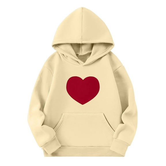 GA WEIHUA Girls Pullover Hoodies Sweatshirt Toddler Heart Fleece Sweatshirts Casual Long Sleeve Cute Hooded Cute Kids Teen Funny Gifts Clothes(Beige,3 Years)
