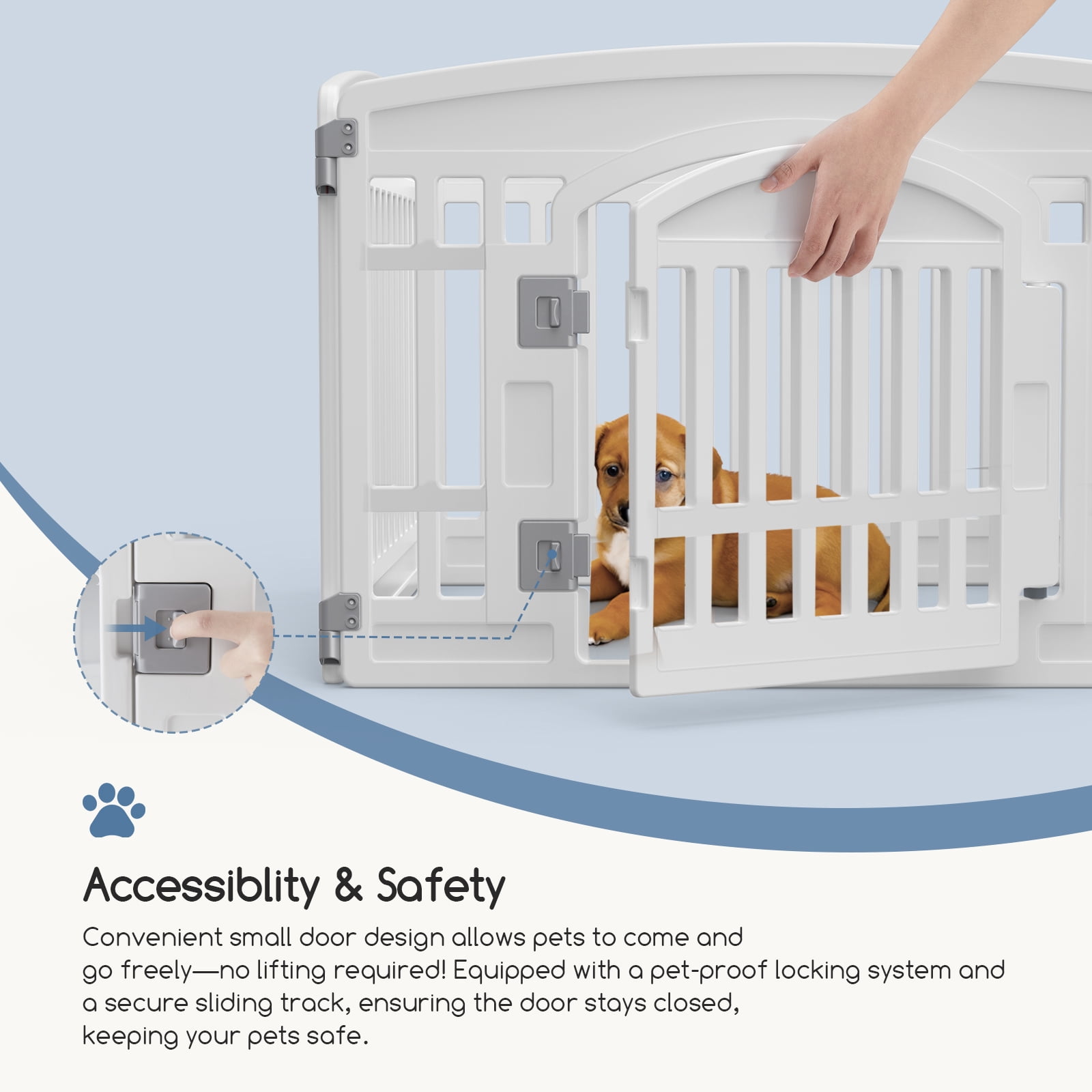 CONCETTA 24 Inch 6-Panel Portable Dog Playpen for Indoor, Plastic Lightweight Indoor Puppy Pen with Door, Customizable, White