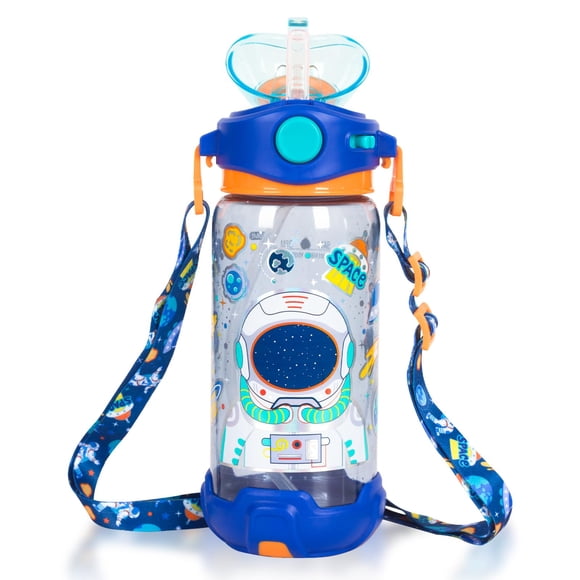 Botella de Agua para Niños YOYTOO con Pajilla, 650 ml, Tapa Abatible a Prueba de Fugas