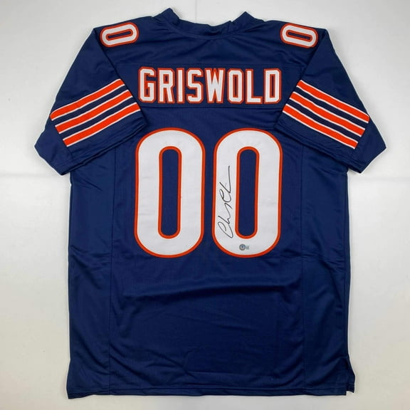 Autographed/Signed Chevy Chase Clark Griswold Christmas Vacation Chicago Blue Football Jersey Beckett BAS COA