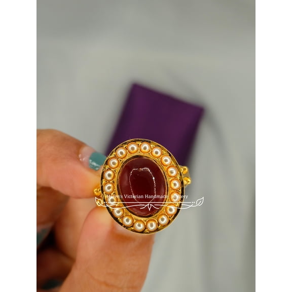 Victorian orginal perfect sterling silver natural pearl and 3 carat Garnet amazing ring