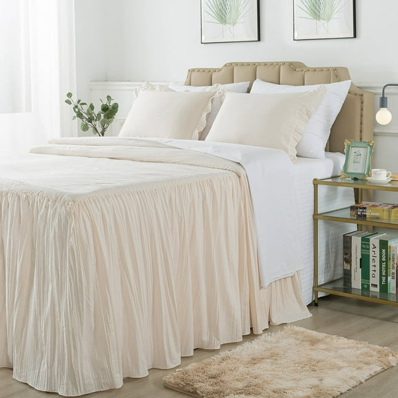 JML Ruffle skirt Bedspread Queen Size 4 Piece,Soft Microfiber Bed Skirt Coverlet 30" Long Drop