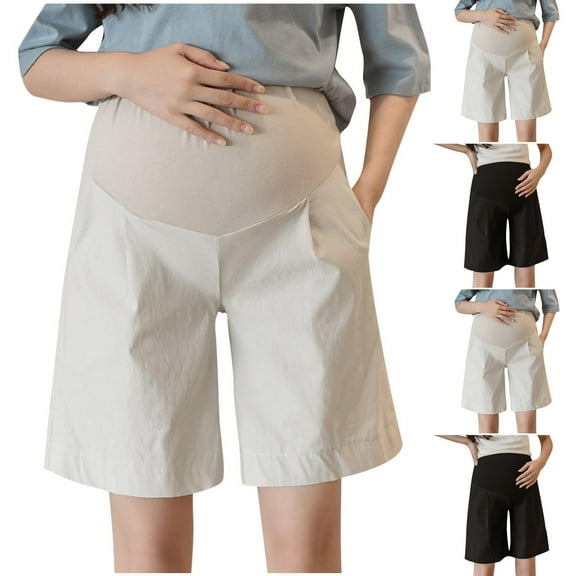 Hinvhai Maternity Athletic Shorts, Adjustable Waistband Pregnancy Lounge Shorts Active, Loose Maternity Shorts Black XL(XL)