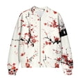 thumbnail image 4 of SCRAWLGOD Plum Blossom Print White Women's Full Zip Up Jacket Casual Long Sleeve Crewneck Sweatshirts Lightweight Comfortable Fall Coat Outerwear with Pockets, M, 4 of 7
