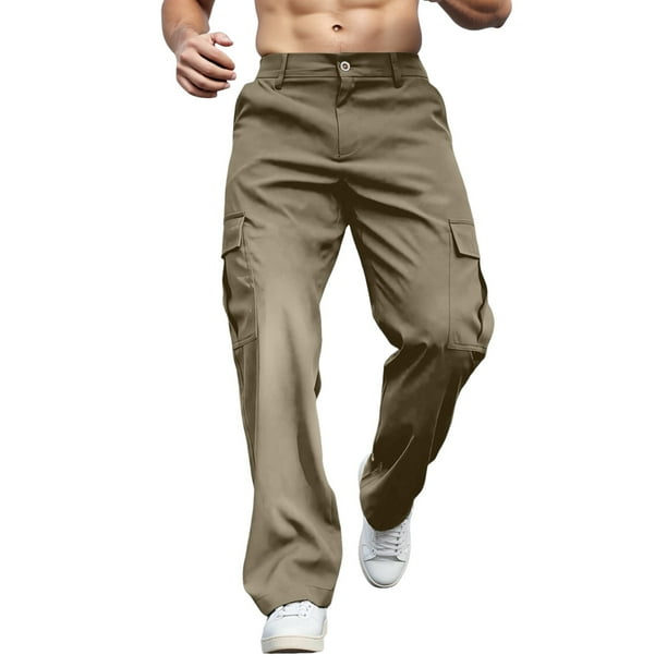 Pantalones cargo para hombre, corte regular elástico, pierna ancha, bolsillos laterales, poliéster, para todas las estaciones, senderismo y uso al aire libre, tallas S-XXL