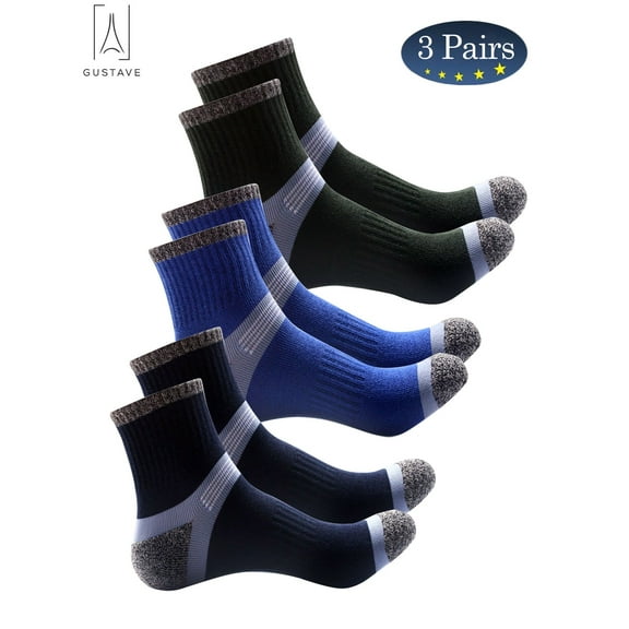 Gustave 3 Pairs Mens Winter Warm Hiking Walking Socks Performance Cushion Athletic Crew Socks Outdoor Recreation "Green & Blue & Navy"