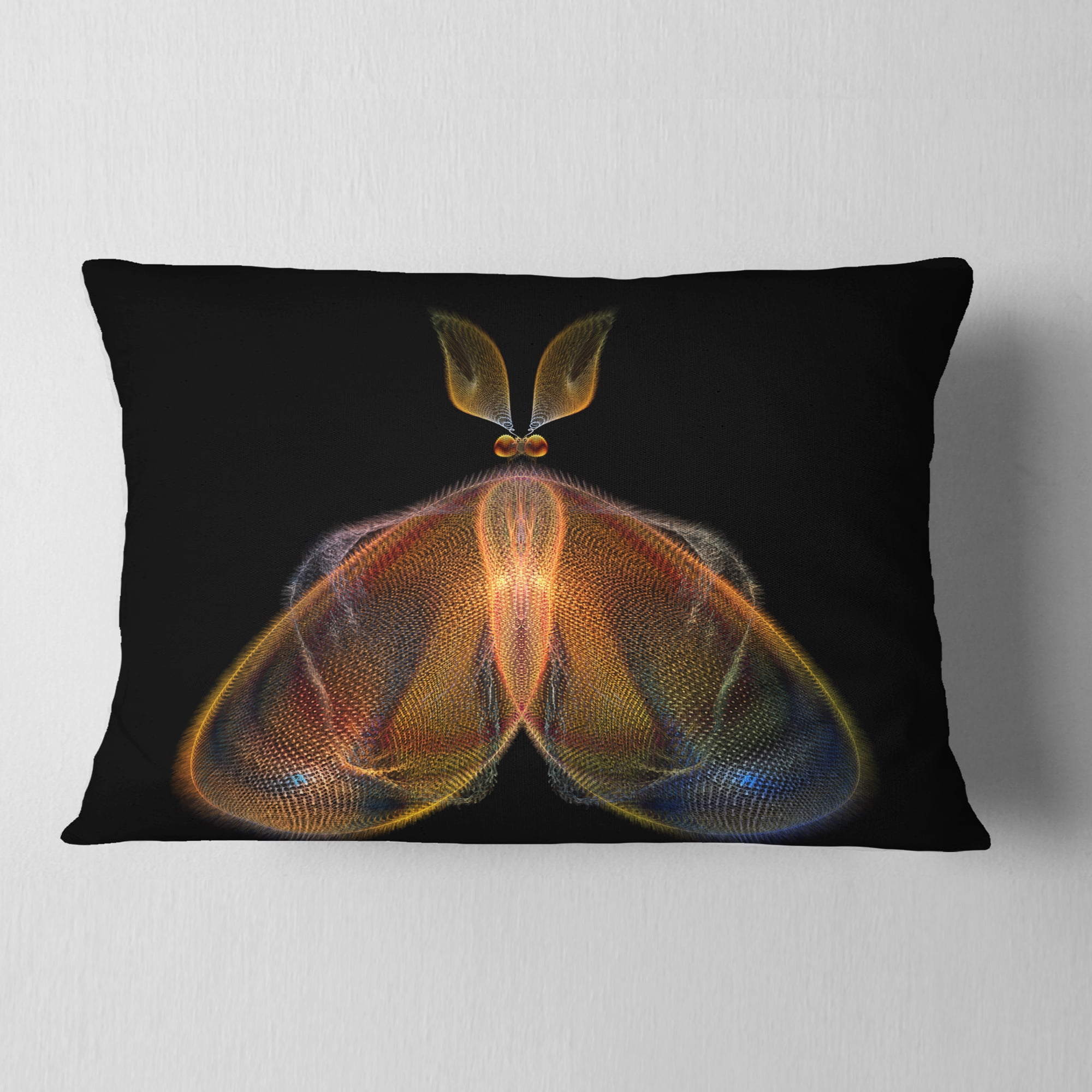 Designart Orange Fractal Butterfly in Dark - Abstract Throw Pillow - 12x20