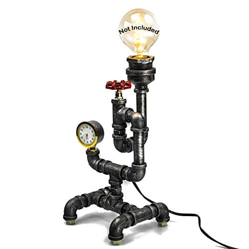 Steam Punk Lamp With Dimmer Dimmable, Robot Steampunk Industrial Pipe Desk Lamp With Dimmer Smartphone Charging Cradle