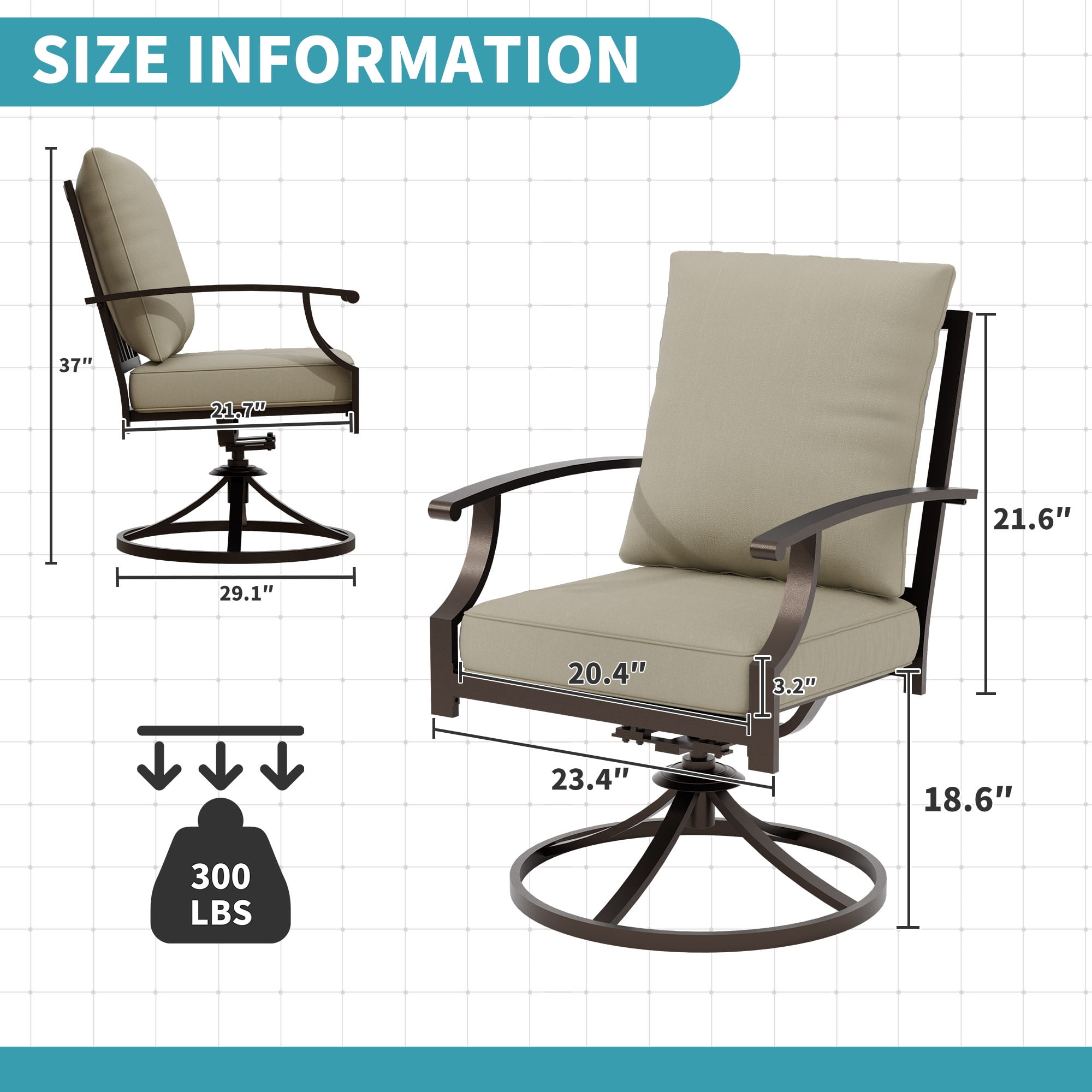 ALAULM Outdoor Dining Chairs Set of 6, Metal Frame Swivel Rocking Patio Chairs with 3.2" Cushion & Removable Covers for Patio, Backyard, Garden,Kitchen-Sand