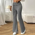 thumbnail image 7 of Women's Striped Flared Ribbed Knit Pants Low Waist Wide Leg Trousers Elastic Waist Casual Loungewear Trousers, 7 of 7