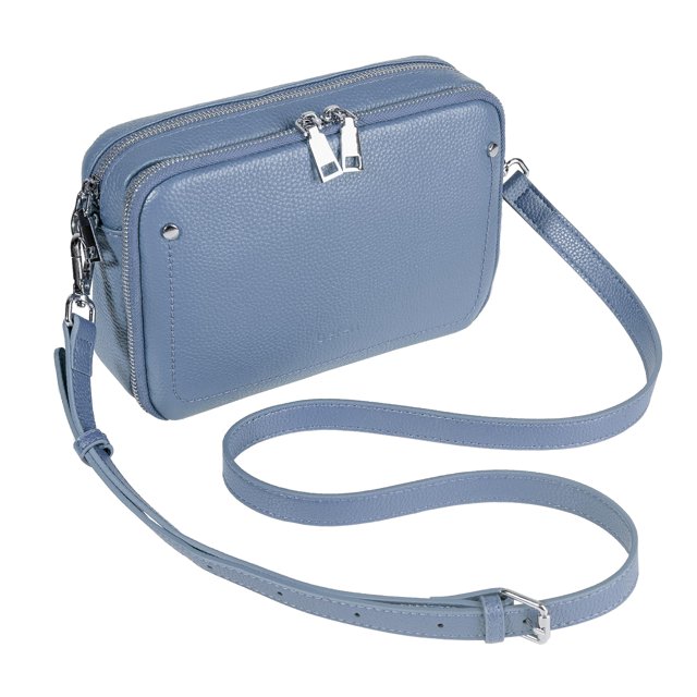 Bandolera con piel auténtica para mujer, gris y azul
