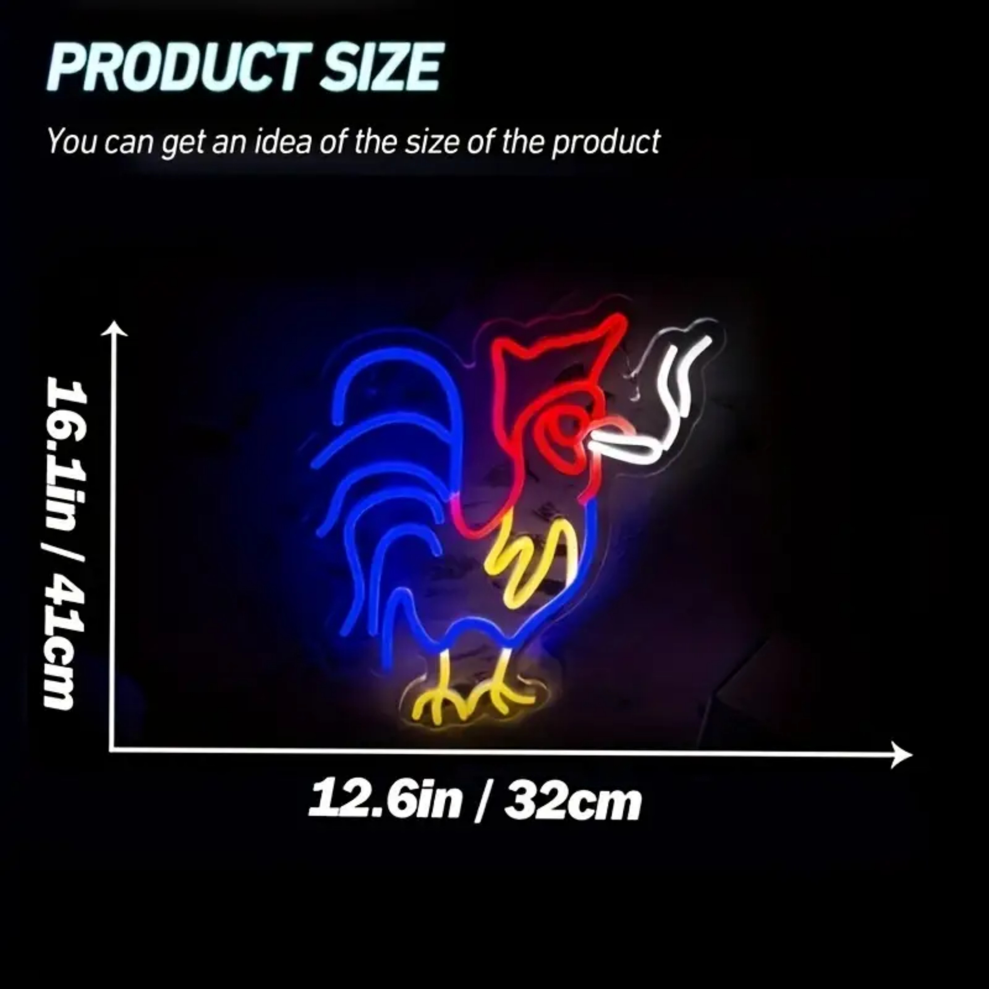 UPONRAY Cool Rooster Neon Signs, 12.6"*16" Dimmable & USB-Powered LED Neon Light, Stylish Wall Decor for Bedroom, Party, Game Room, Man Cave, Bar