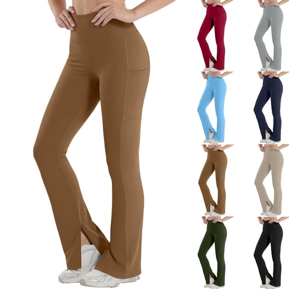 Dgankt Yoga Pants Women High Waisted Flare Leggings with Pockets, Split Hem Athletic Workout Pants,Size S-2XL