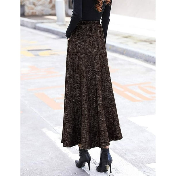 Faldas largas de lana para mujer otono invierno cintura alta clasico plisadas Cafe oscuro 02 XL Cafe oscuro 02 XL Xishao ropa Walmart en linea