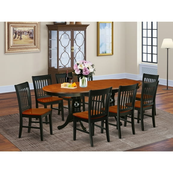 Modern Dining Set 9 Piece Oval Table w/ Leaf & 8 Chairs - Black Cherry Finish 42x78 Inch