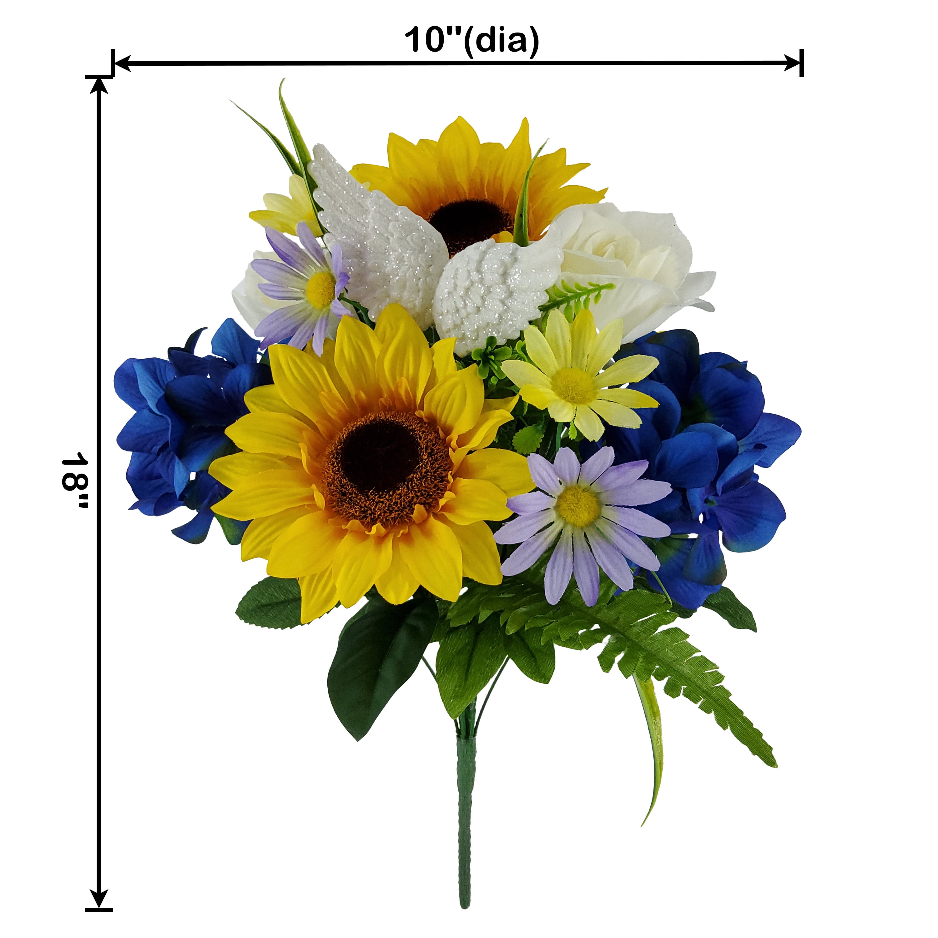 Mainstays 18in Indoor and Outdoor Artificial Sunflower and Hydrangea Bouquet,Yellow and Blue Color.
