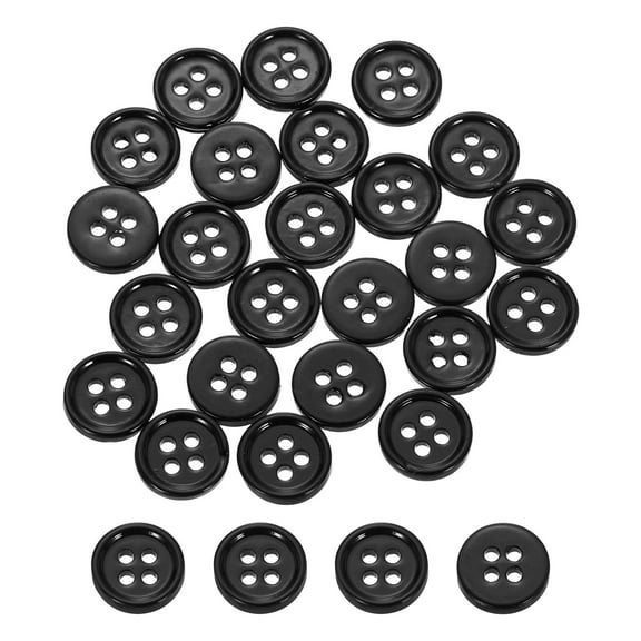 Uxcell 60Pcs Natural Shell Buttons, 9mm 4-Hole Round Shell Craft Sewing Button, Decorative Accessories for Coats, Shirts, Clothing DIY Projects, Black