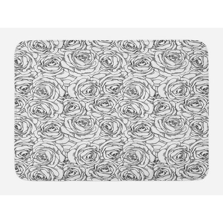 Black And White Bath Mat Nature Symbols In Sketch Art Black And White Bath Mat Nature Symbols In Sketch Art Style Monochromatic Rose Bouquet