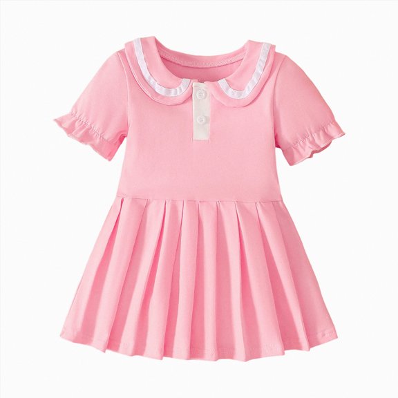 Larisalt Toddler Baby Girl Polo Dress Short Sleeve Button Dresses Kids Girls Summer Cute Clothes Size 12M-4T