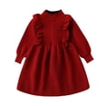 thumbnail image 2 of Eltusu Girls Sweater Dress, A-Line Ruffle sleeve Crew Neck Thermal Winter Clothes Red Size 7-8 T, 2 of 6