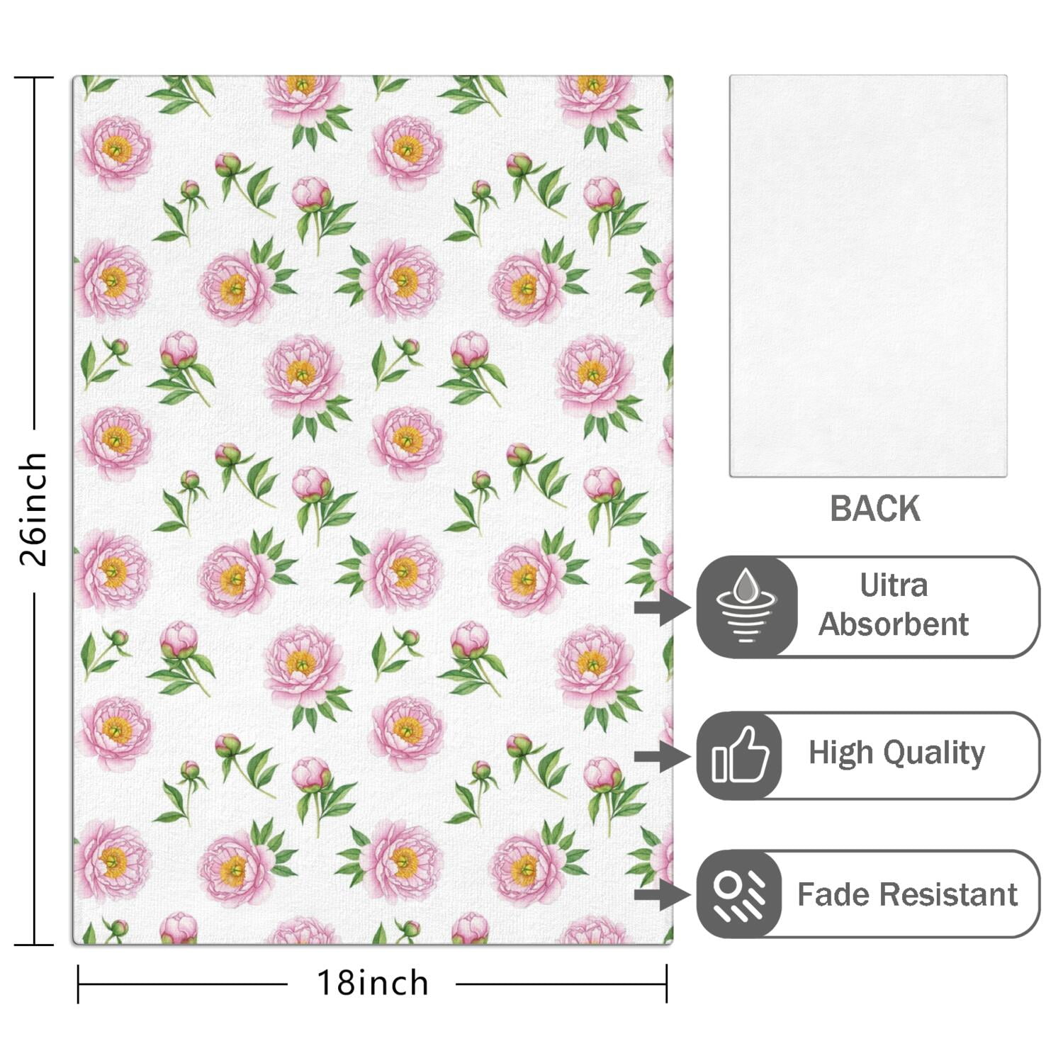 2 Pcs Pioneer Flower Floral Print Pattern Kitchen Towels, Funny Microfiber Dish Towel Set, 18" X 26" Tea Towels