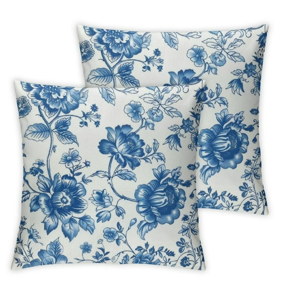 Acheng Chinoiserie Blue and White Pillow Covers Set of 2, Flower Floral Throw Pillow Covers Outdoor Decorative Pillow Case for Couch Bed Sofa Cushion Home Decor 12x12in