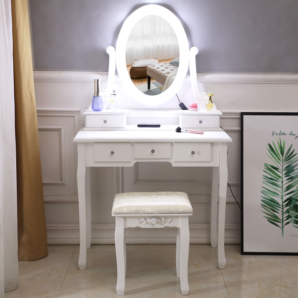 Drawer Dressing Table Stool Set, How To Make A Dressing Table Mirror