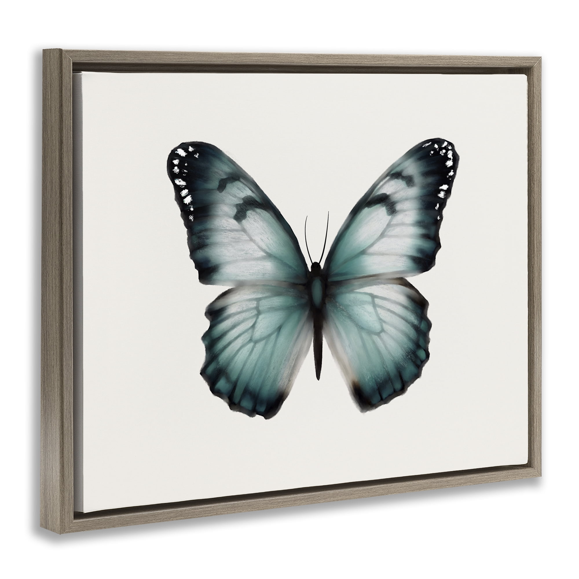 Stupell Industries Teal Symmetrical Butterfly Animals Painting Brown Floater Framed Canvas Art Print Wall Art, 31 x 25