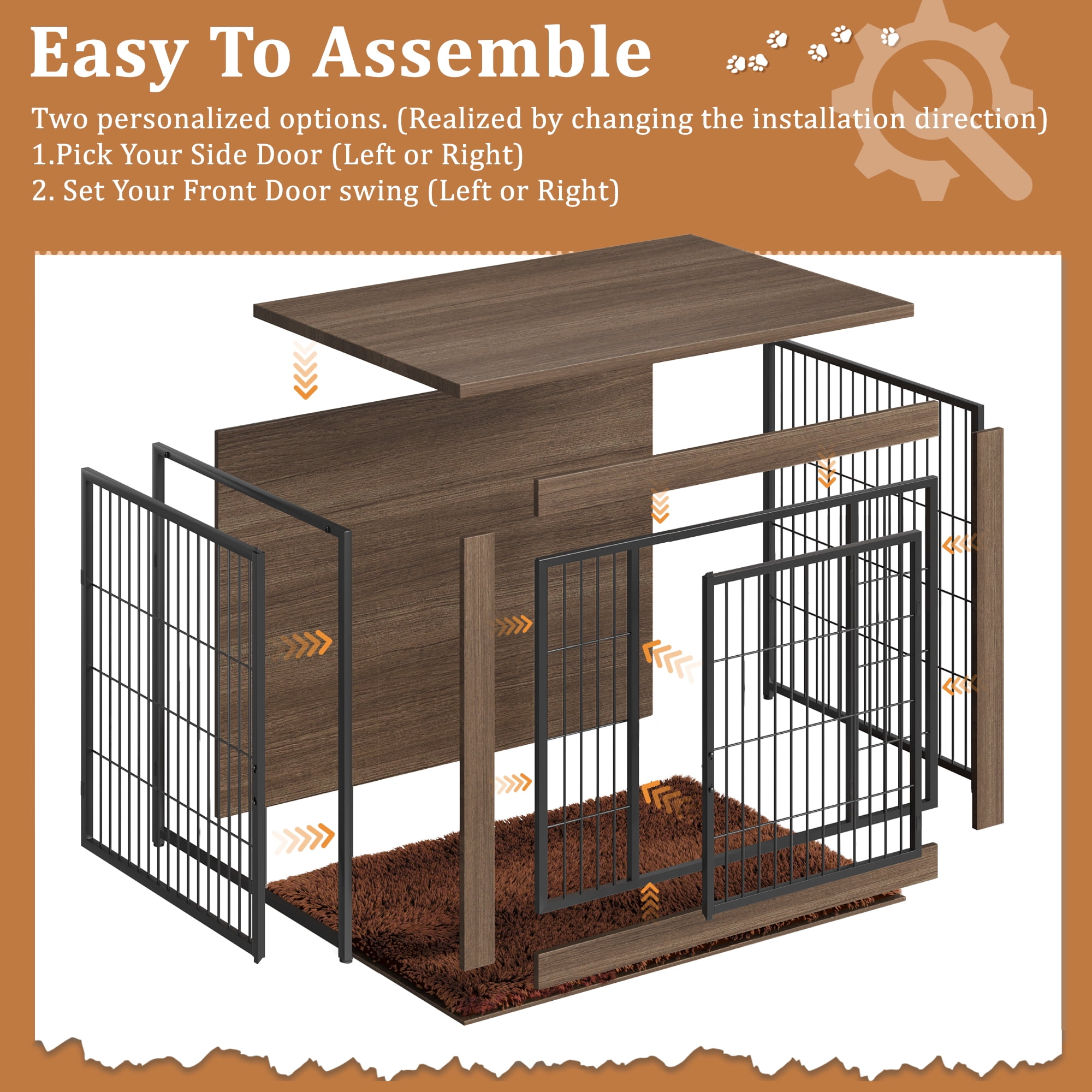 Furmax Heavy-Duty Wooden Dog Crate 2-Door Furniture Style Kennel with Chew-Proof Design & Removable Cushion, End Table for Small, Medium, Large Dogs