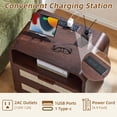thumbnail image 3 of 2 Drawers Rattan Nightstand, Boho Bedside Table Large Night Table with Charging Station, Farmhouse End Side Table for Bedroom, Living Room, Walnut, 3 of 10