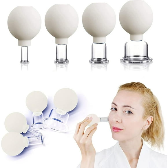 HUGFEGWE 4 PCS Glass Facial Cupping Set | Silicone Vacuum Suction | Cupping Massage Therapy | A Kit For Anti Cellulite, Anti Wrinkle and Instantly Ageless Skin | For Eyes, Face and AZ824-10221