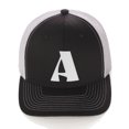thumbnail image 2 of Daxton Baseball Trucker Hat 3D Capital Alphabet Letters Structured Mid Profile Cap, Black White Hat, White Letter A, 2 of 2