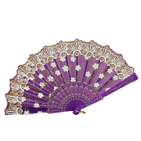 

YIMIAO Exquisite Floral Pattern Cloth Cover Hanging Loop Design Folding Fan Cheongsam Hanfu Show Hand Fan Clothing Accessories